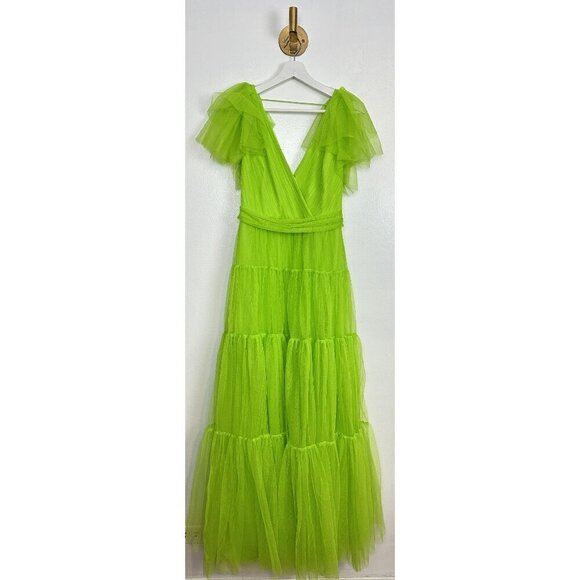 ML MONIQUE LHUILLIER Afterglow Gown in Fluorescent Green Size US 4 - Picture 6 of 16